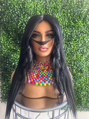 Black Long Straight Women's Wig with Face Framing Layers